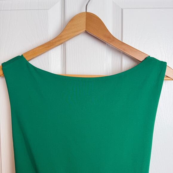 Emerald Green Sleeveless Fit & Flare Dress Tie Back Scoop Stretch Classy Pockets - Picture 3 of 10